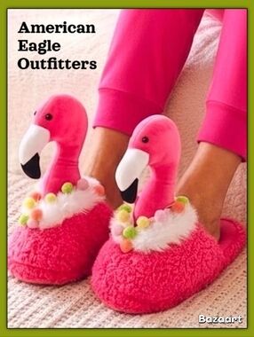 American Eagle Outfitters Pink Flamingo Slippers size S/M